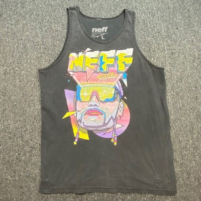 Neff Tank Top L Mens Black Riff Raff Neon Graphic Streetwear Sleeveless Cotton