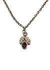 Vintage Silver Tone Flower Pendant Necklace with Red Stone — photo 1