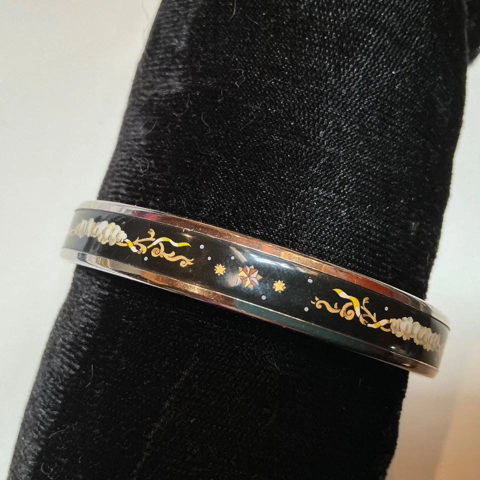 Pulseira HERMES esmalte PM 65 pulseira estreita aro paládio, preta, marfim - Imagem 2 de 4