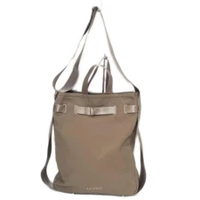 Auth IANNE - Gray Beige Gray Canvas Tote Bag