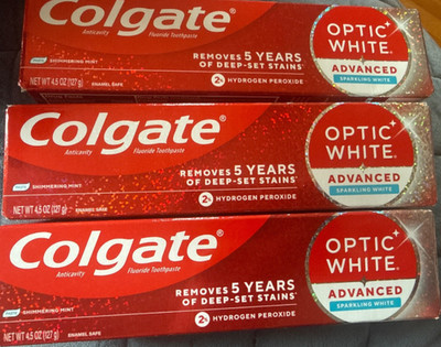 Lot of 3 Colgate Optic White Advanced Whitening Toothpaste Sparkling White 4.5oz