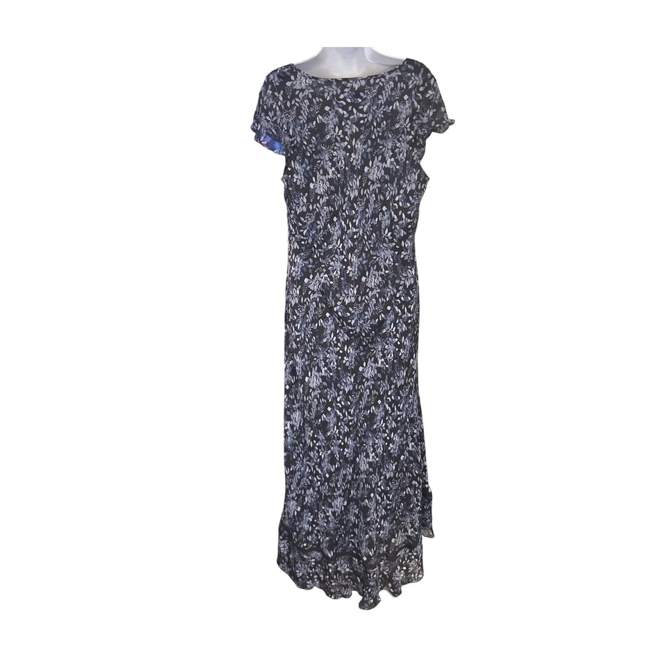 Maxi Vestido Vintage Lane Bryant Seda Corte Sesgado Azul Maxi Volantes Encaje Dobladillo Alto Bajo Foto 4 de 4