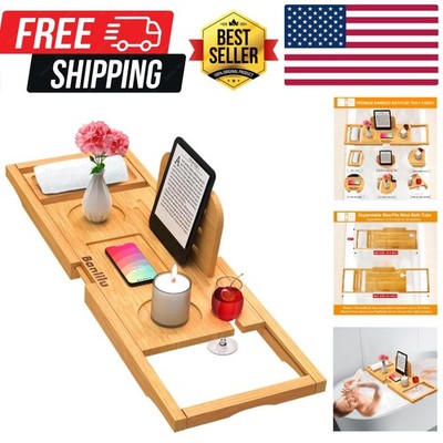 Bamboo Bathtub Tray Caddy - Bath Tub Tray Table for Bathtub - Bath Caddy Tray...