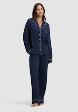 Cozy Earth Navy Blue White Long Sleeve Bamboo Pajama Top XXXL EUC