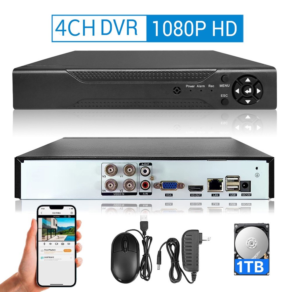 4/8 Channel H.265 1080P DVR with 1TB Hard Drive for Home Security Camera System