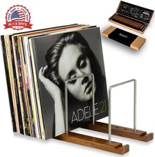 Durable Vinyl Record Storage Holder for 75 LPs, Solid Walnut Record Stand with B