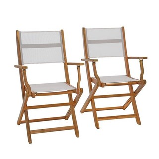 B Ware Klappstuhl Gartenstuhl Textil 2er Set Klappsessel Akazienholz weiß