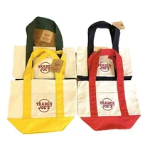 Trader Joes Mini Canvas Tote Bag Set of 4 (Green, Yellow, Red and Navy) NWT