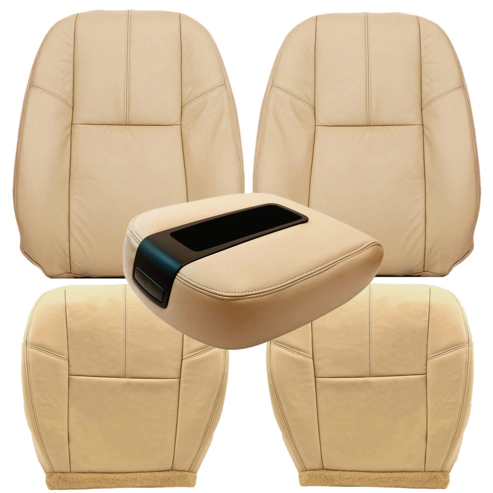 For 2007-2014 GMC Yukon XL 1500 Front Bottom & Back Leather Seat Cover Tan - Image 3 of 4