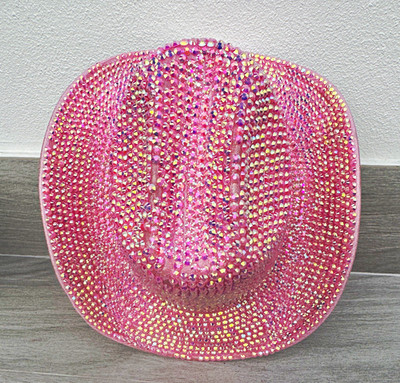 Pink Rhinestone Cowboy Hat Cowgirl Western Solid Plastic One Size Women