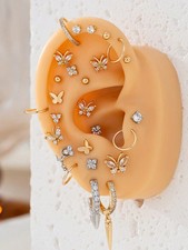 17Pcs Multicolor Vintage Zirconia Butterfly Floral Earring Set For Women