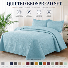 Queen King Bedspread Floral Pattern Soft Reversible Coverlet Bedding Set Throw