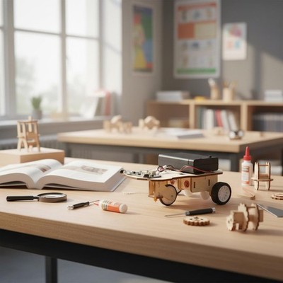 Folge-Auto Bausatz Holzmaterial STEM Experimentierkasten für Schulprojekte