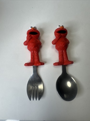 Vintage Sesame Street Elmo Kids Baby Silverware Set Spoon And Fork