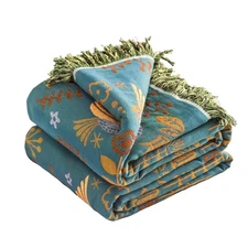 Boho Large Throw Blanket for Bed, 100% Muslin Cotton Soft Breathable Throw-Fl...
