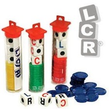 LCR Game Left Center Right Dice Games L R C Case w/ Chips, Dice, Instructions