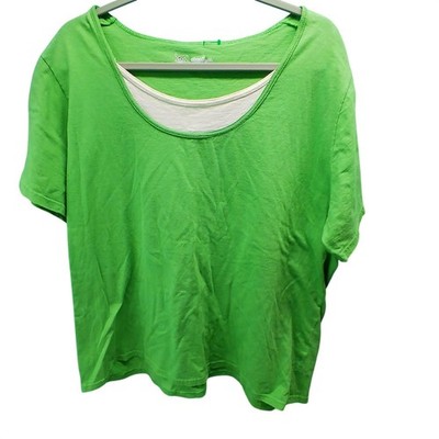 Just My Size Layered Scoop Neck Tee 2X Lime Green Casual Relaxed Fit Cotton