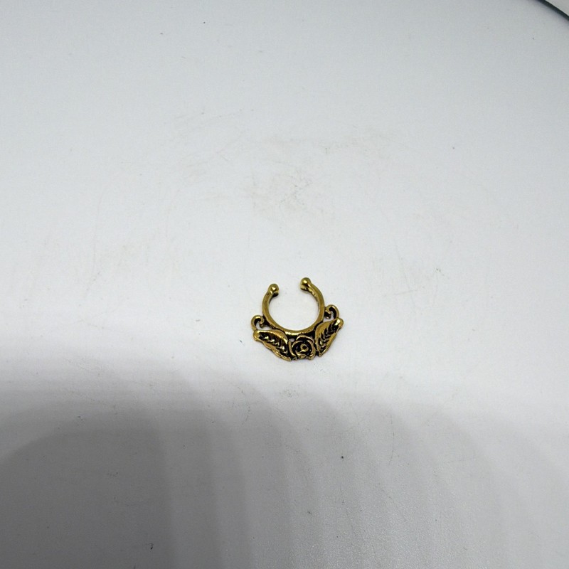 Gold Tone Clip-On Crescent Filigree Septum Nose Ring, Metal, Unisex Adult