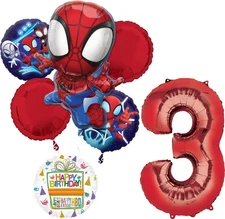 Spidey and Friends 3Rd Birthday Party Supplies 7Pc Foil Balloon Bouquet Decorati