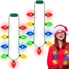 2Pack Christmas Light Necklace 9 LED Bulbs 3 Flash 40 inches, Multi-color
