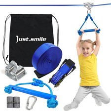 Kids Zip Line Kit with 60ft Slackline, Stainless Steel Pulley Slider Swing Sea