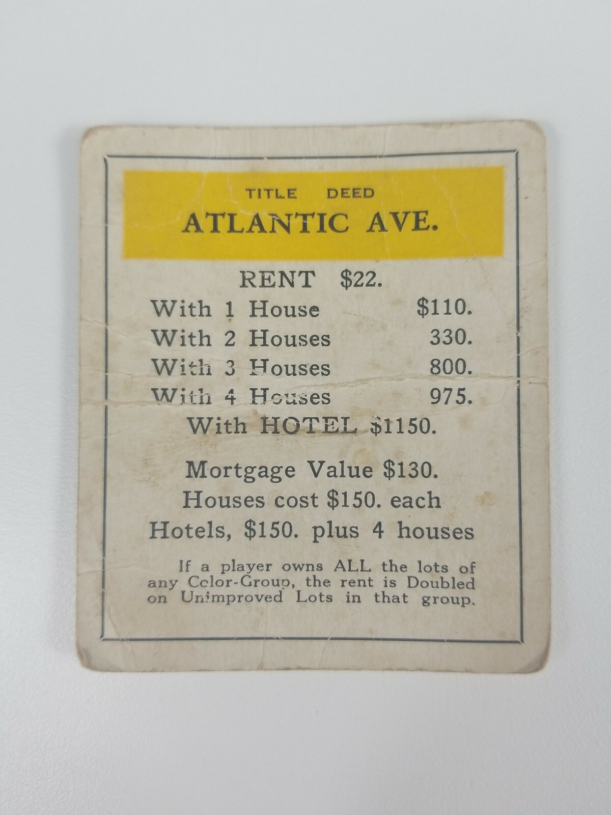 ATLANTIC AVE Monopoly 1935 Replacement Property Game Piece eBay