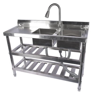 47.2  Inch Sliver Commercial Kitchen Prep & Utility Sink with Right Double Slot