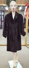 Natural Mahogany Brown Letout Female Mink Fur 41" Coat - Size 14p