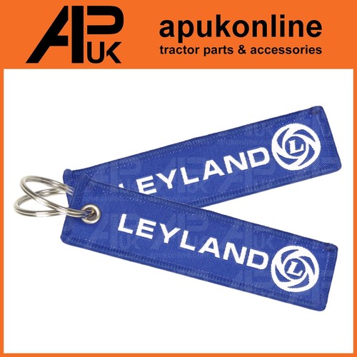 2x Blue & White Ribbon Tag Fabric Woven Keyring Key Chain for Leyland Tractor - Picture 2 of 3