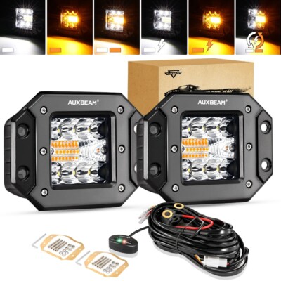 AUXBEAM 5''inch Flush Mount LED Work Light Bar Pods Amber & White Strobe Fog Lamp