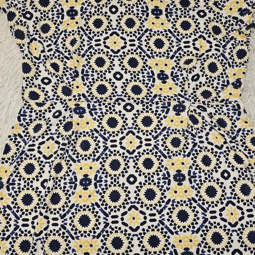 Vestido elástico vintage para mujer Laura Ashley amarillo azul estampado manga gorra 10 - Imagen 2 de 13