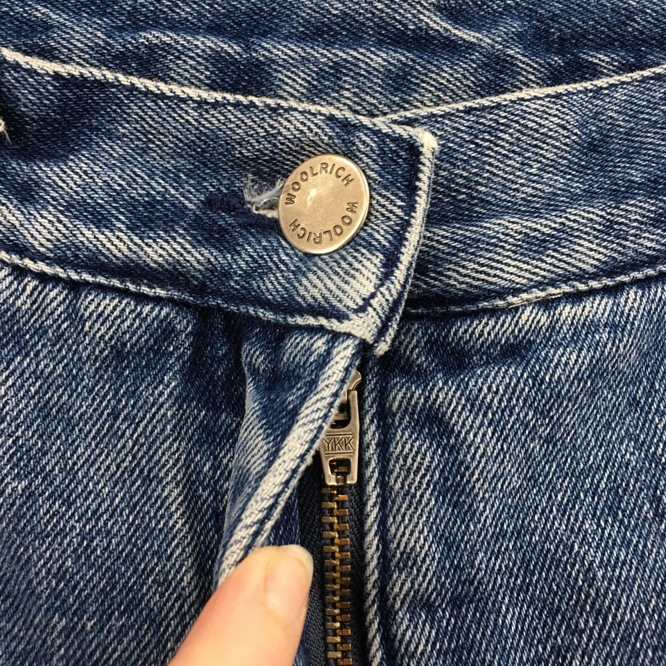 羊毛直筒牛仔裤女式 12 蓝色牛仔中腰纽扣 5 口袋拉链衬里 — 第 3/4 张图片