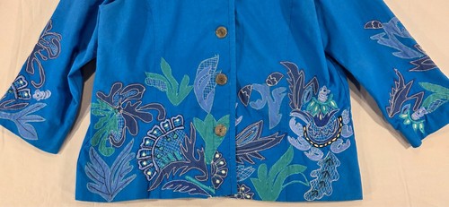 Chico’s Jacke mit Applikation ozeanblau Baumwolle bestickt gefüttert künstlerisch Damen 2 Large - Bild 6 von 12