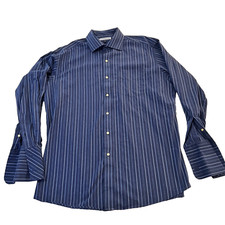 Tommy Hilfiger Ithaca French Cuff Blue Stripped Dress Shirt Mens Sz 17 34/35 XL