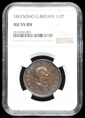 GREAT BRITAIN. George III, Copper Halfpenny, 1807-SOHO, NGC AU55 BN - Picture 3 of 4