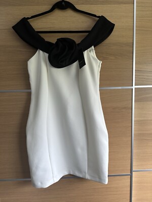 River Island Size 10 White Black Bardot Corsage Mini Dress Bnwt