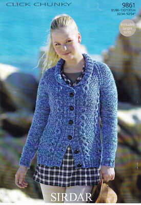 SIRDAR Neu Strickmuster 9861 Damen Grobstrickjacke Zopfmuster 32-54''