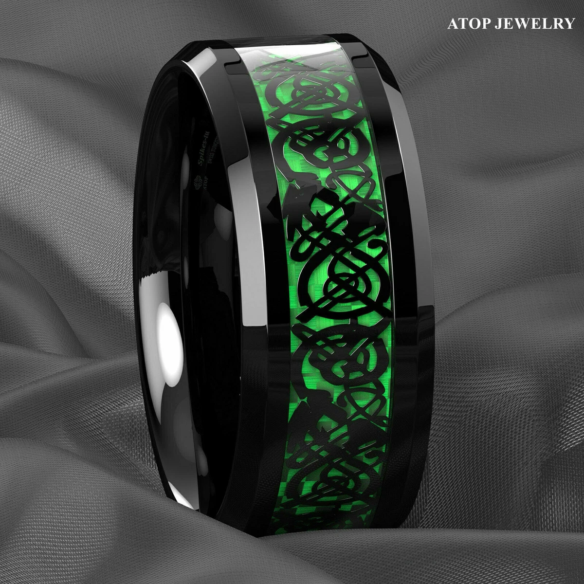 Green tungsten deals mens wedding bands