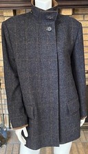 Holland & Holland Charcoal Gray & Brown Windowpane Wool Coat Size 14