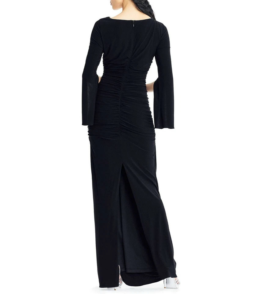 NUEVO CON ETIQUETAS Vestido Jersey Adrianna Papell Negro Cuello Recortado Estilo Años 20! $179 Foto 3 de 4