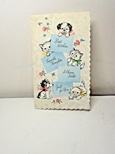 Vintage Birthday Greeting Card Unused SP259 Scalloped Edge Kittens Puppies 60'S