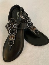 Matisse Black Leather Embellished Sandals, Black Stones and Beads Womens Size 10