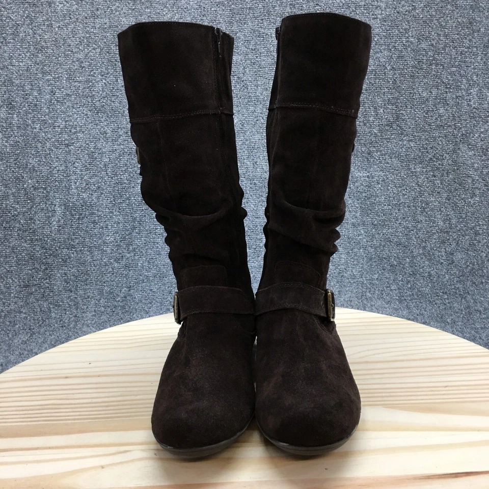 Белые горные ботинки женские 9,5 M милые высокие до середины икры коричневая кожаная пряжка - Изображение 4 из 4