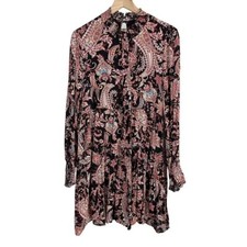 Anthropologie Cady Tiered Paisley Boho Mock Neck Tunic Dress Red Medium