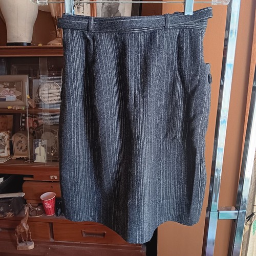 Vintage 1950's Womens Skirt 24" MAYFAIR CHARCOAL GREY PINSTRIPE WOOL BELTED MCM - Picture 4 of 10