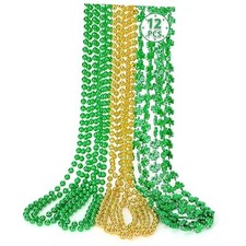 St Patricks Day Necklaces, Gold Green Beads Shamrocks Necklace, Parade 12 Pcs