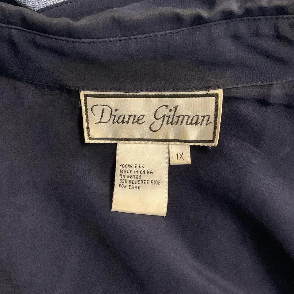 Diane Gilman рубашка женщин 1 X синий шелк леопард блестки кнопка спереди длинным рукавом - Изображение 4 из 4