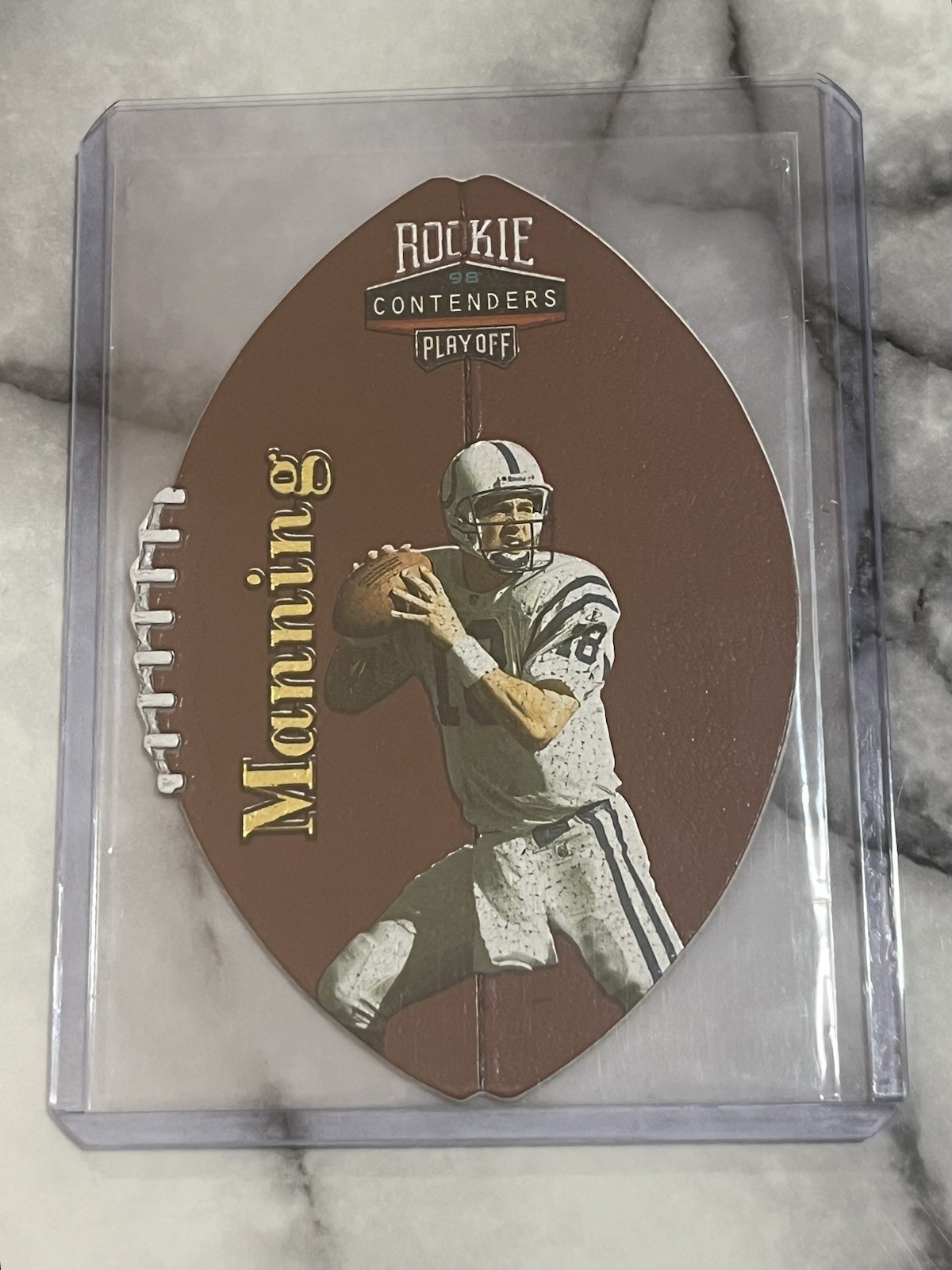 PEYTON MANNING 1998 PLAYOFF CONTENDERS #37 ROOKIE LEATHER GOLD RC /36 DIE-CUT