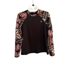 Hurley Womens Long Sleeve Rash Guard Black Tropical Palm UPF 50 Size M