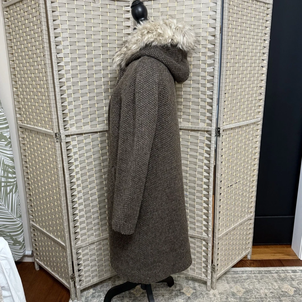 Eliza J Hooded Wool Coat Women’s M Brown Removable Fur Trim Snap Front NEW - Image 2 of 4
